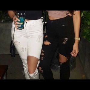 High Waisted Distressed Skinnies